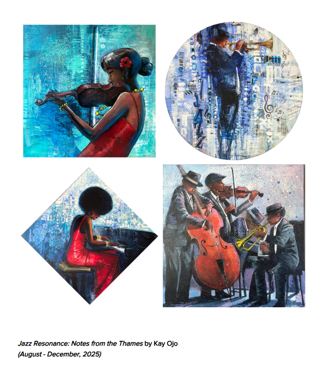 A selection of pieces from Kay Ojo's Exhibit Jazz Resonance Notes from the Thames