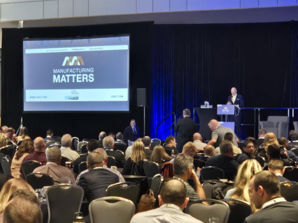 Attendees listen to a presentation at the Manufacturing Matters Conference at RBC Place London.