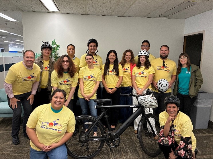 City Planning staff wearing Bike Anywhere Day t-shirts