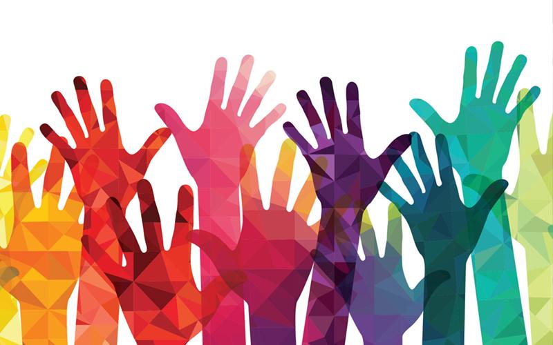 Colorful raised hands