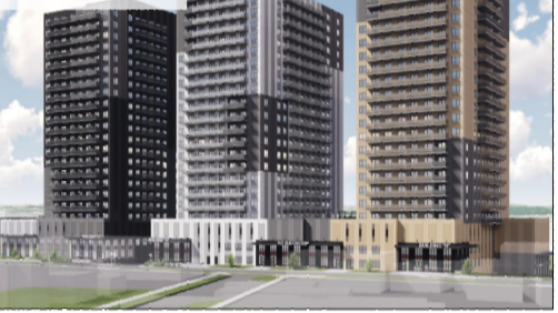 A rendering of the proposed phased development at 142 Queenston St.