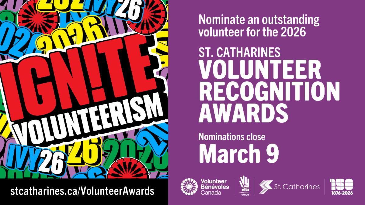 Nominate an outstanding volunteer for the 2026 St. Catharines Volunteer Recognition Awards. Nominations close March 9.