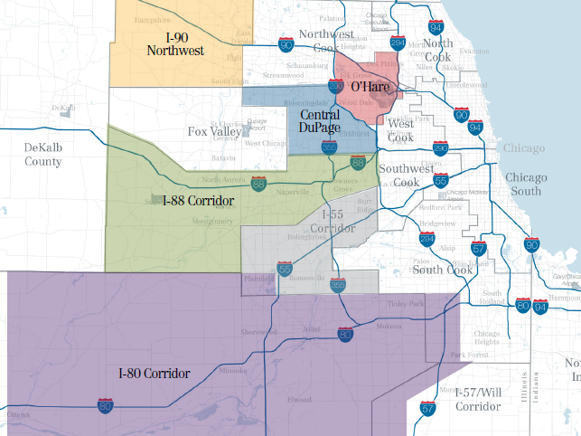 Highlighted submarkets include I90 I80 I88 OHare and Central DuPage