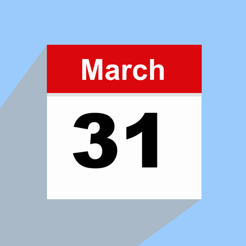 Calendar March 31 icon illustration_ Flat Design sign symbol isolated on blue background