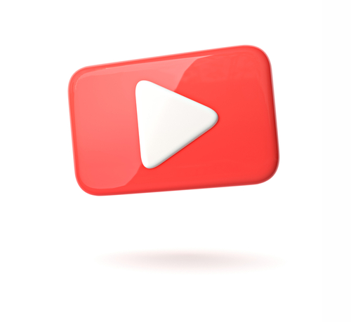 Red Play button 3d icon isolated on white background. Video player illustration. Render.