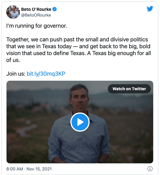 Beto Campaign Announcement Tweet 
