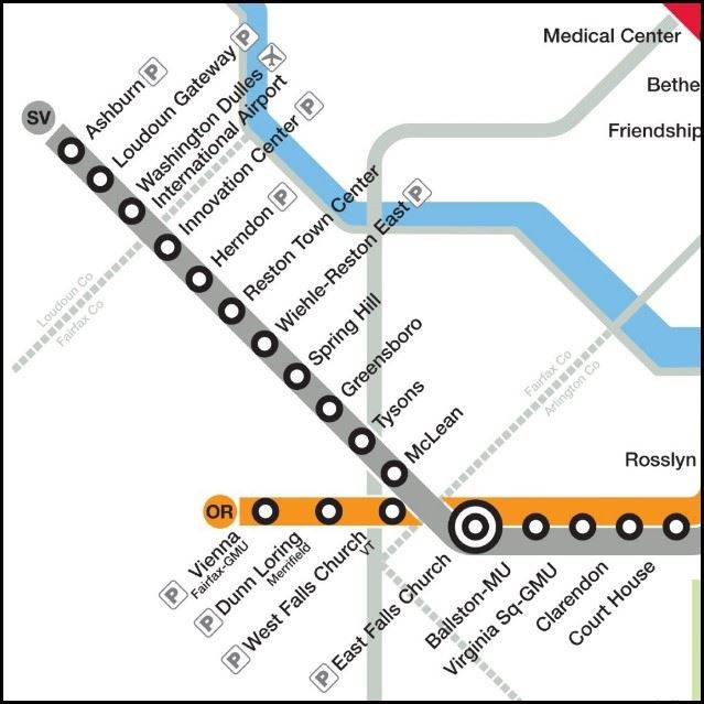 [Image: WMATA system map, close-up on Silver Line].