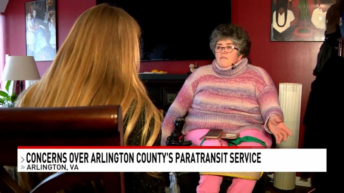 Maya Flores appearing on WJLA, talking about STAR, Arlington's paratransit service.