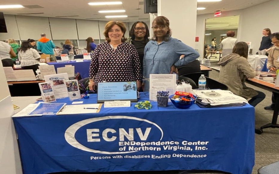 [Image: (Left to Right) Rosalia Fajardo, Kevina Brown and Pansy Walker share information about ECNV].