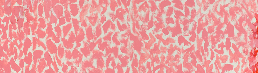A detail of an abstract painting made up of individual pink brushstrokes