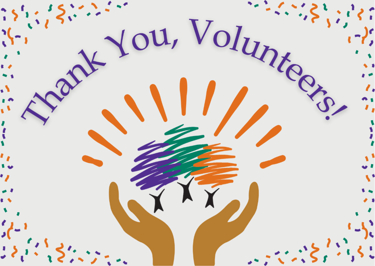 A banner saying "Thank You, Volunteers" and an image of hands holding the TCOA logo. 