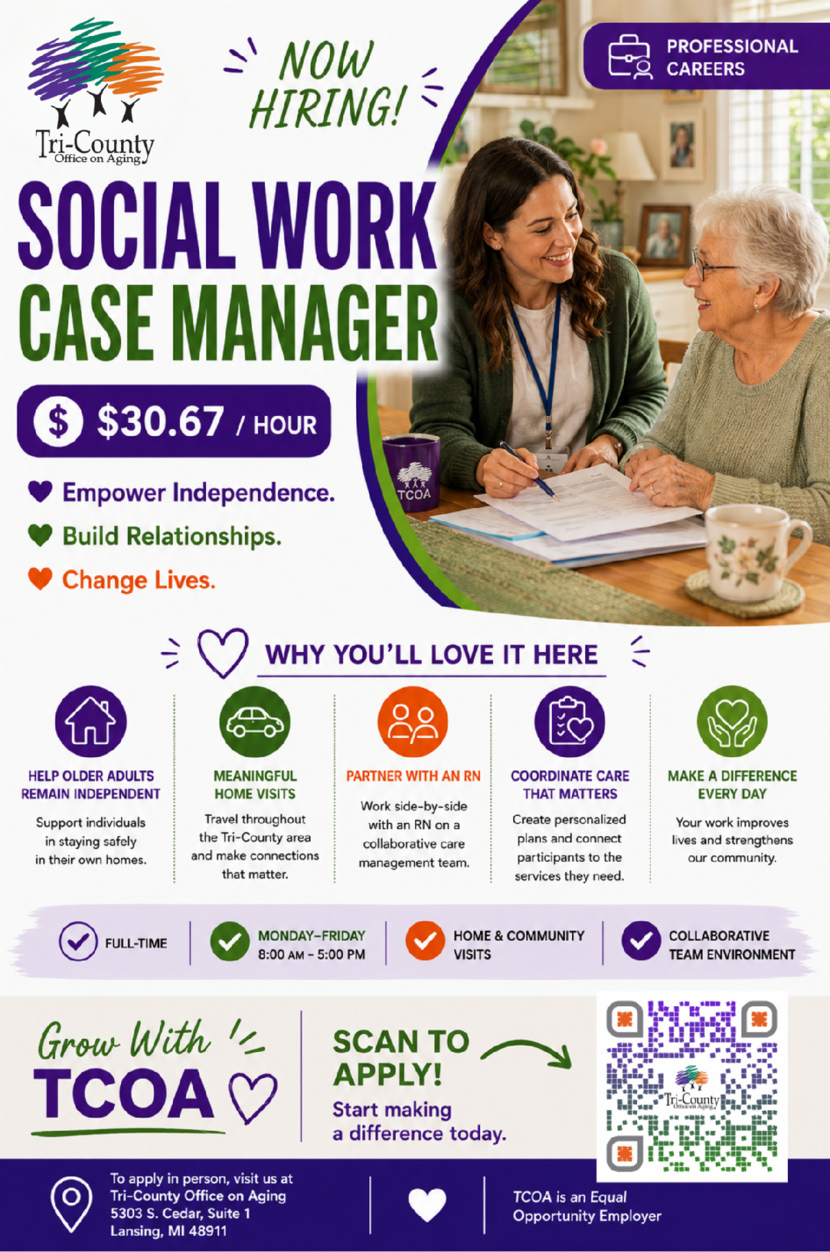 Social Work Case Manager position flyer. 