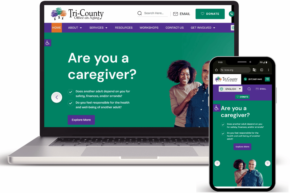 A laptop and a smartphone both featuring the new homepage of tcoa.org. 