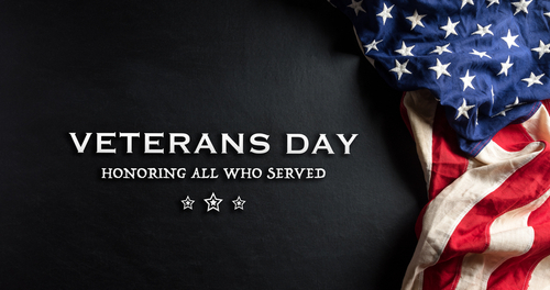 Happy Veterans Day concept. American flags against a blackboard background. November 11.