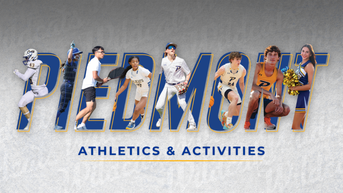promotional banner for Piedmont Athletics & Activities. It displays student athletes from multiple sports with Piedmont branding.