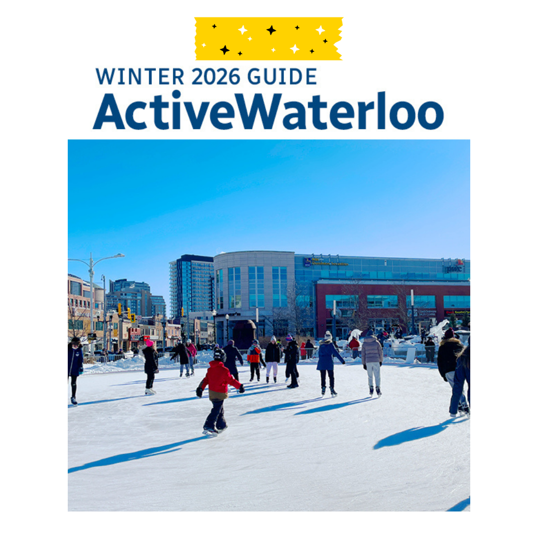 Winter 2026 guide activewaterloo image with people on an outdoor rink