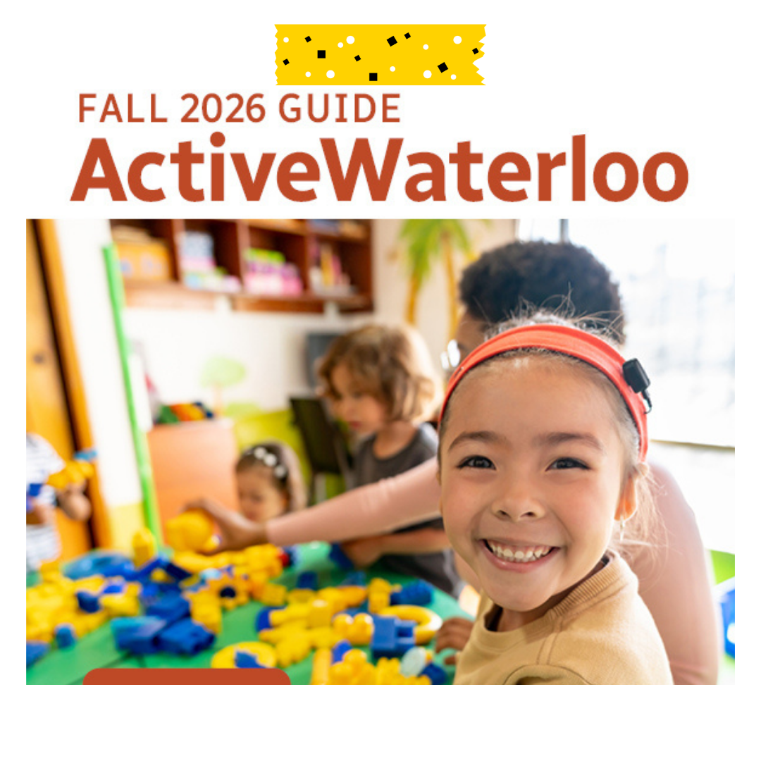 Fall 2026 guide activewaterloo, image of a girl smiling and playing with colourful blocks.