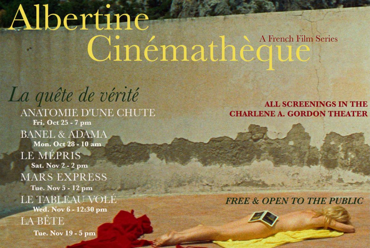 Poster of the French film series with the dates and times of six films - features a provocative scene from one of the films