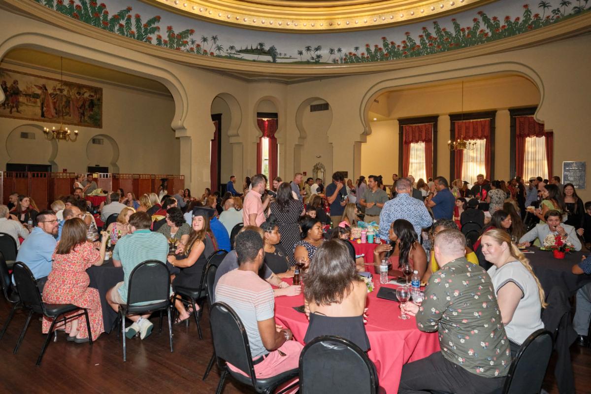 reception of parents and students at round tables in Fletcher Lounge 