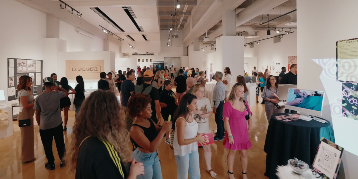 crowded gallery exhibition 