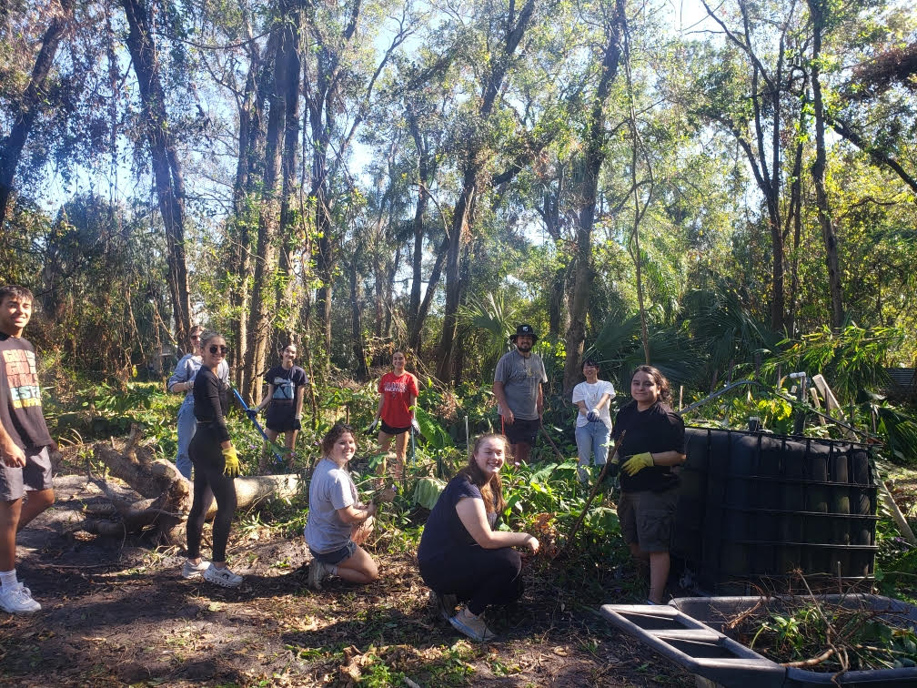 students working at a community garden