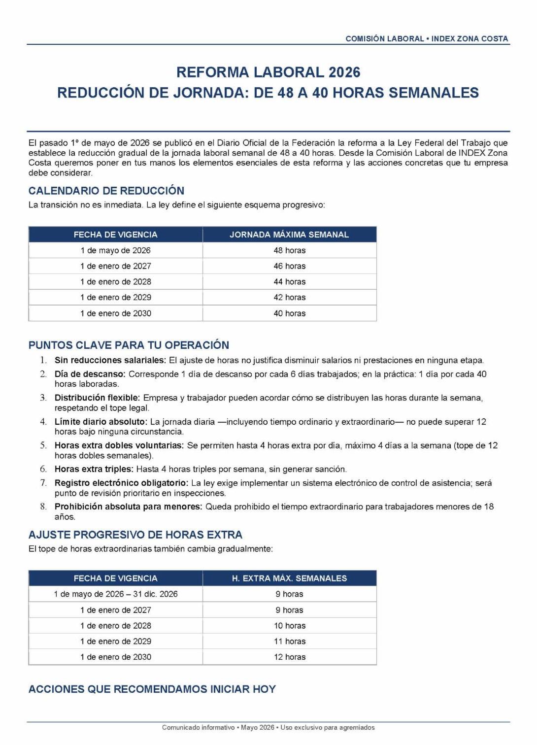 Reforma Laboral 2026: información clave para empresas INDEX Zona Costa BC