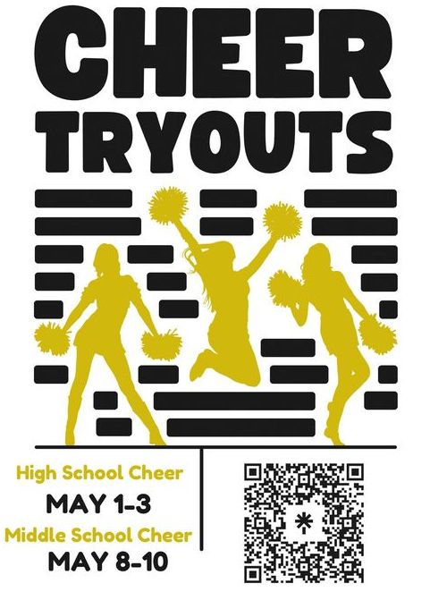 cheer tryouts high school cheer may 1-3 middle school cheer may 8-10