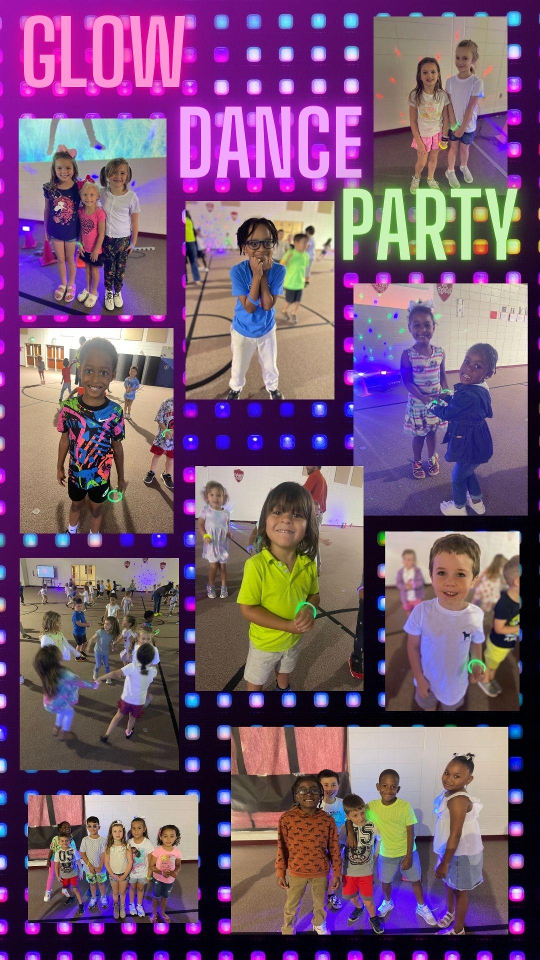 photo collage of kbs pbis glow dance party
