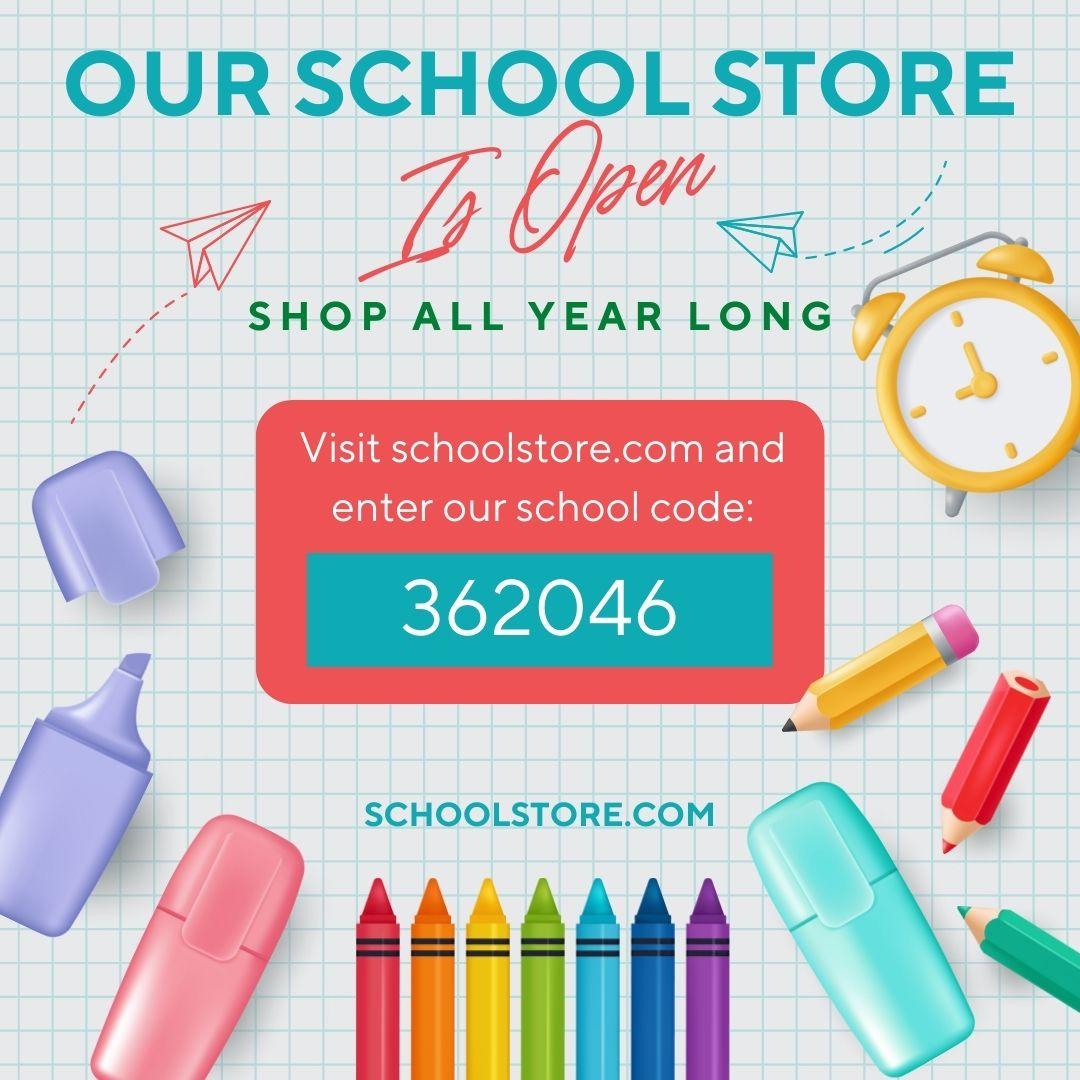 Our School store is open all year long! Help your student earn rewards throughout the year by shopping at our school store!