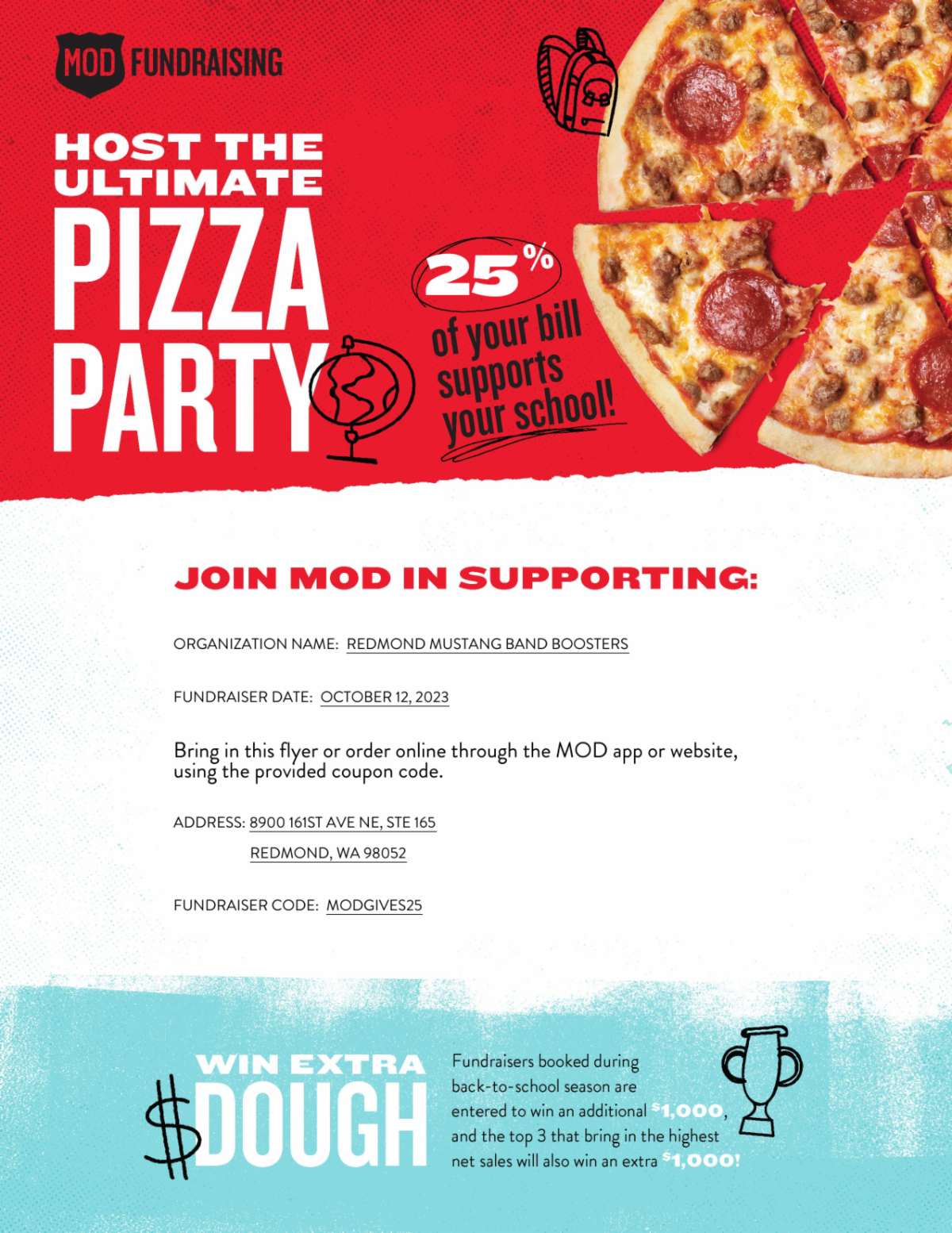 Band Mod Pizza Fundraiser Flyer