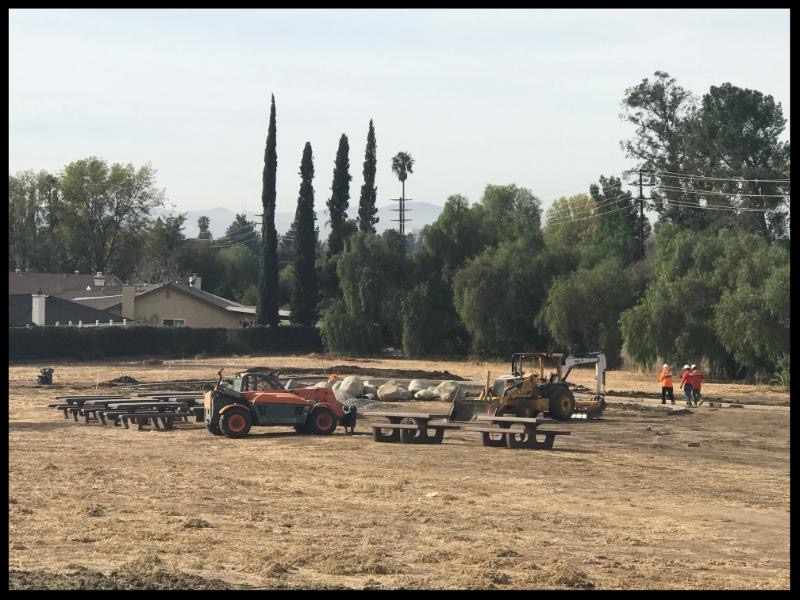 park construction crew with new tables