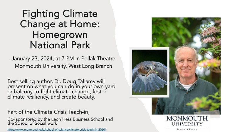 Homegrown National Park® is a term coined by Dr. Doug Tallamy and the namesake of his grassroots call-to-action to regenerate biodiversity and ecosystem function by planting native plants and creating new ecological networks.    According to Dr. Tallamy, “Our National Parks, no matter how grand in scale are too small and separated from one another to preserve species to the levels needed. Thus, the concept for Homegrown National Park, a bottom-up call-to-action to restore habitat where we live and work, and to a lesser extent where we farm and graze, extending national parks to our yards and communities.”    In line with MCF’s mission, hear what you can do in your own yard or balcony to restore native habitat and species in support of plants and wildlife.    MCF is co-hosting a reception following the talk.
