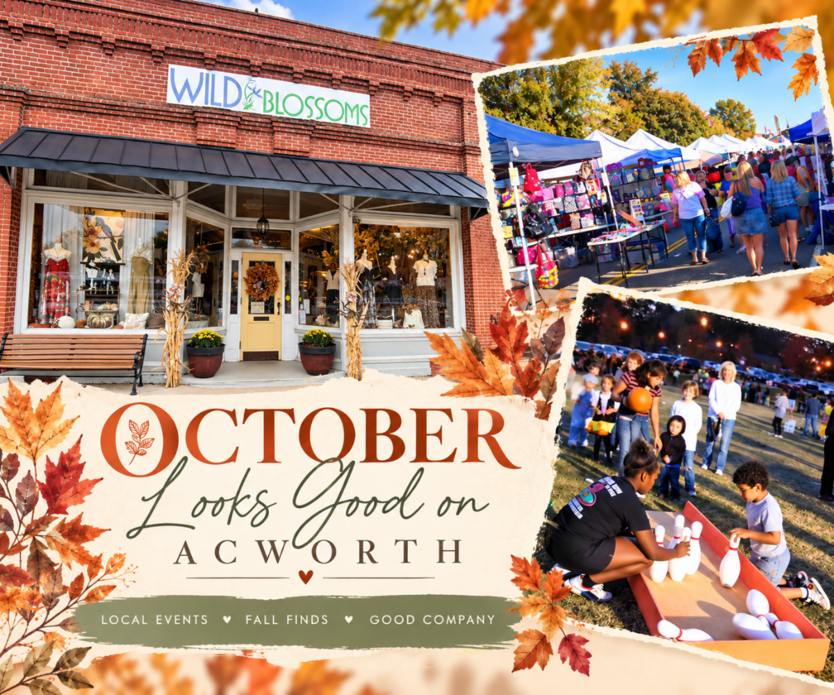 Fall in Downtown Acworth artwork from the October Wild Blossoms newsletter