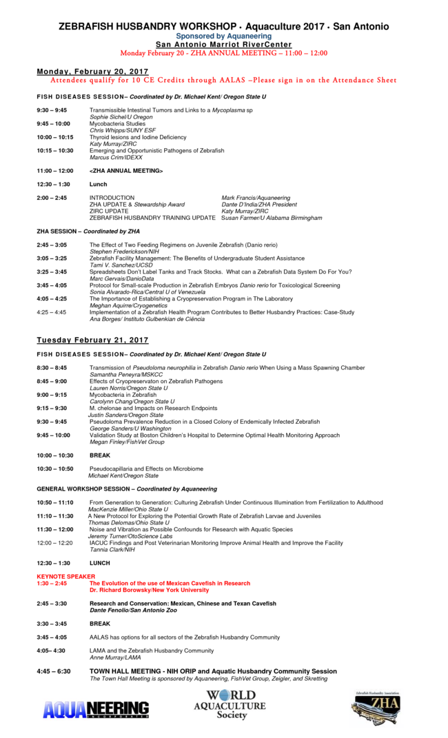 Zebrafish Husbandry Workshop Schedule thumbnail