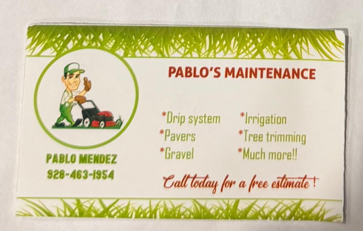 Pablo's Maintenance business card