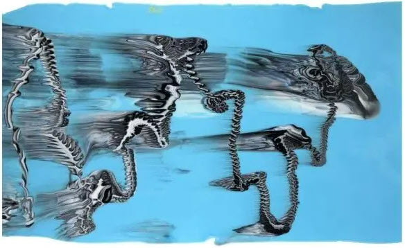 Bullseye Glass Limited Edition Special Production Light Cyan with White & Black Graffiti