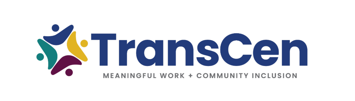 TransCen logo in blue with circular colorful symbol of people and the tagline Meaningful Work and Community Inclusion