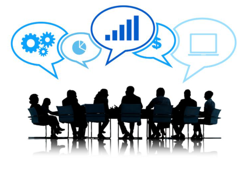 Graphic of Board of Directors around a table with thought bubbles