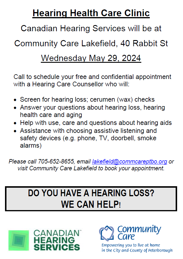 Info on Hearing Health Care Clinic in Lakefield on May 29