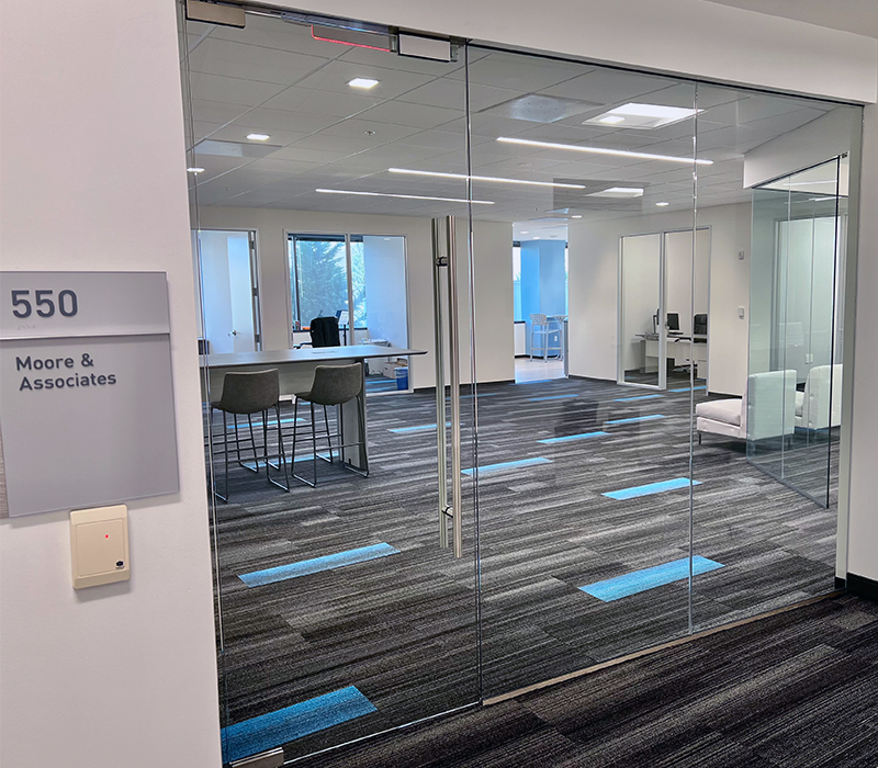 New classy 2,860 SF spec suite with glass front entry, lots of window