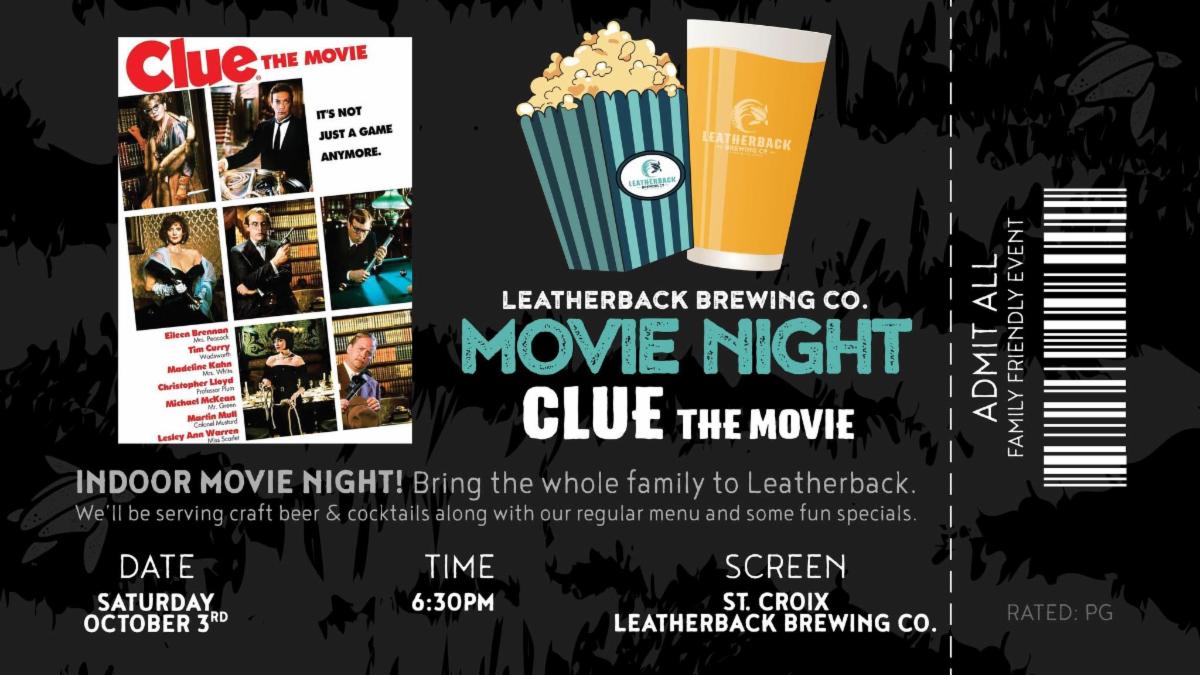movie night: clue at leatherback brewing co