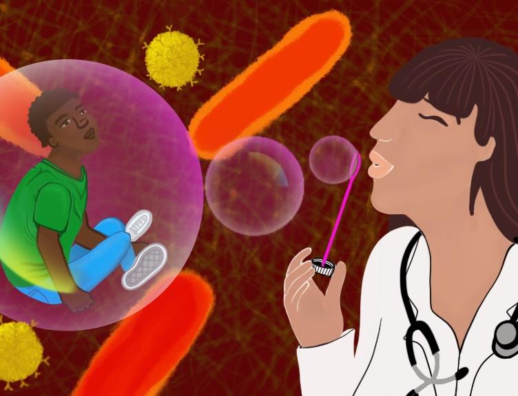Graphic of a Doctor blowing bubbles
