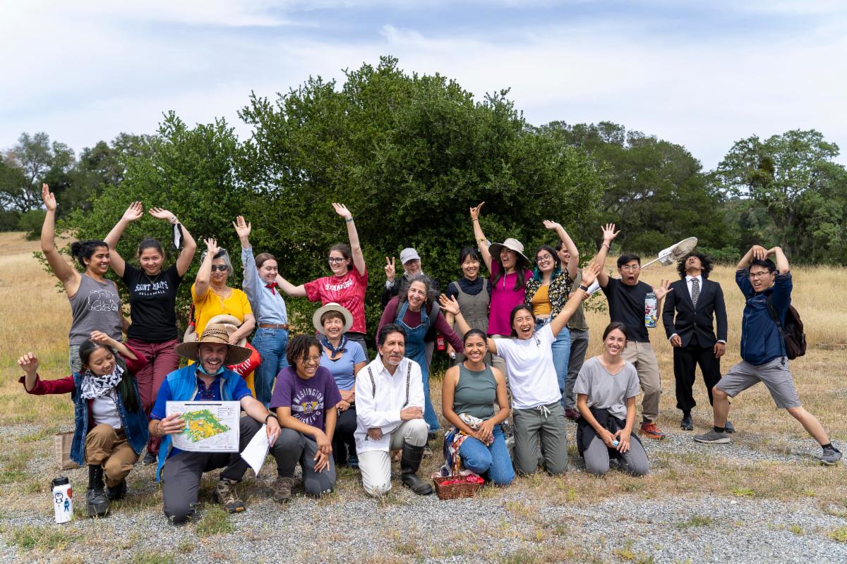 Dr. Dirzo and students pose together at Jasper Ridge biological preserve