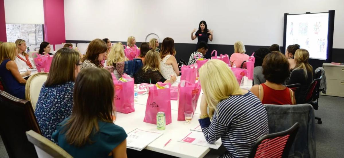 Gathering of a group of people at a Bright Pink event