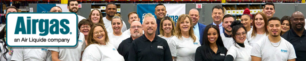 Airgas logo overlaid on a staff picture