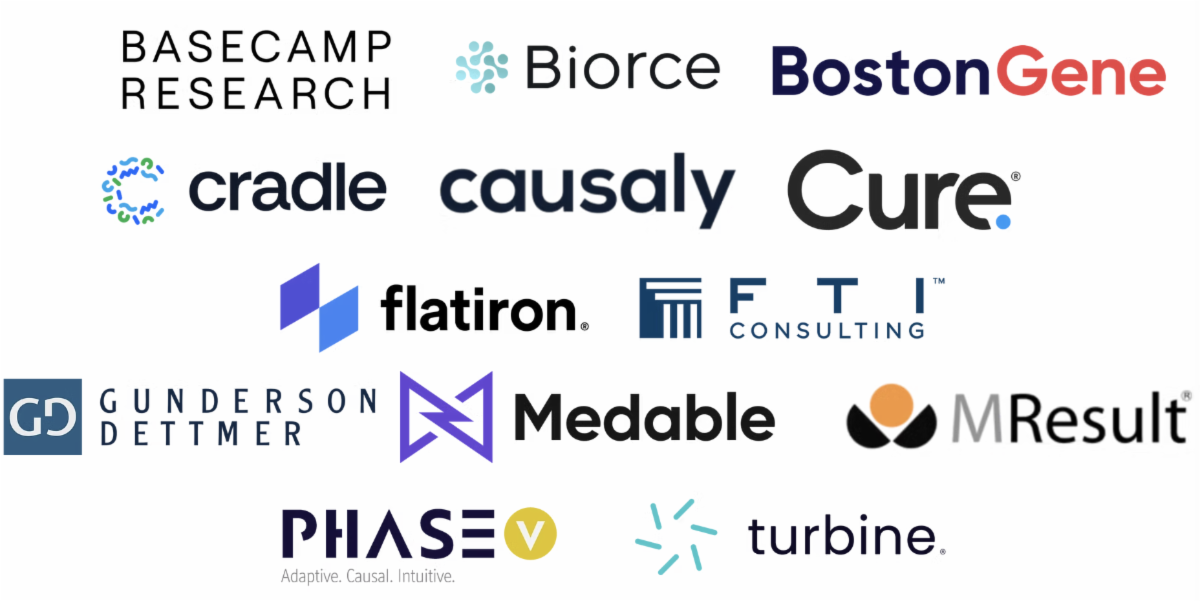 Basecamp Research, Biorce, BostonGene, Causaly, Cradle, Cure., Flatiron Health, FTI Consulting, Gunderson Dettmer, Medable, MResult, PhaseV and Turbine.