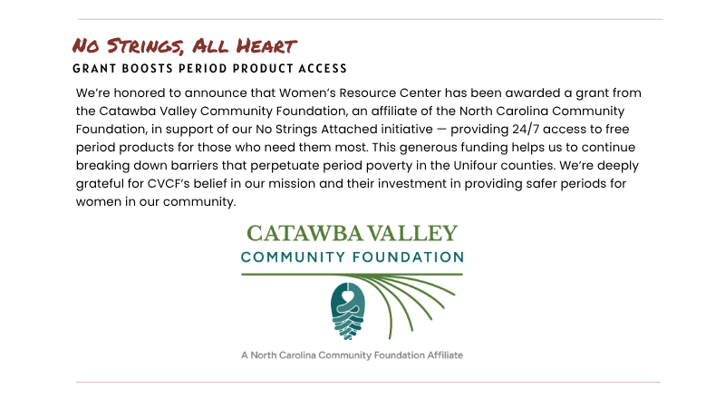 No Strings, All Heart — Catawba Valley Community Foundation grant boosts period product access