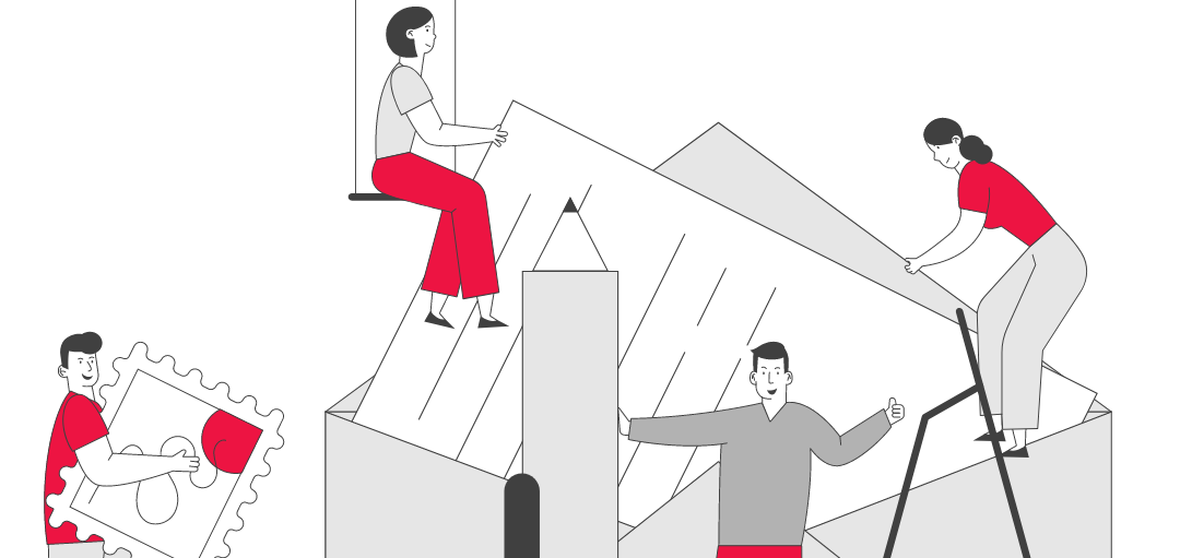 A graphic of characters writing a letter and mailing it.