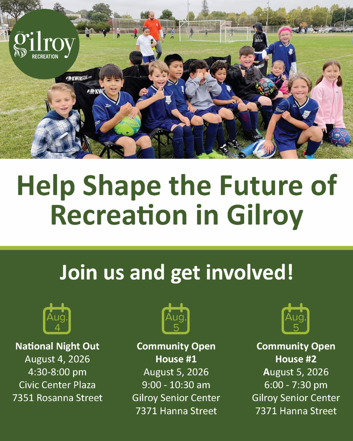 kids seating in chairs at a soccer a game with information about the Recreation Division Assessment