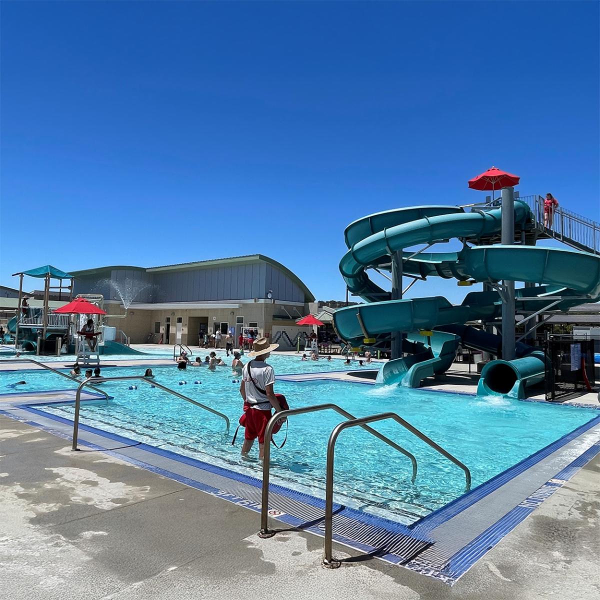 Christopher High School Aquatics Center with pool and slide